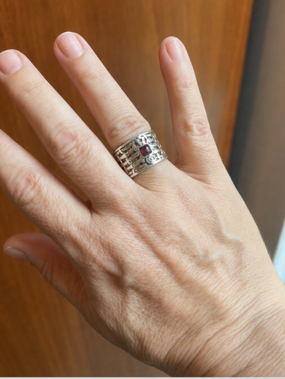 NOVICA Mahavir Sterling Garnet Ring Woven Myths Size 7